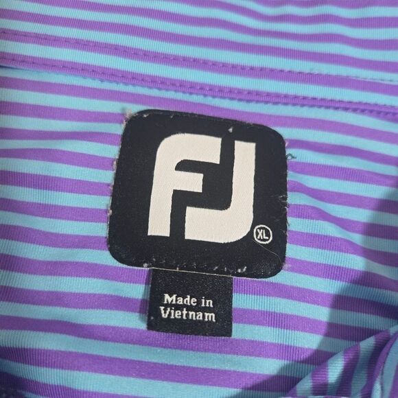 FJ FootJoy Foot Joy Men's Golf Polo Shirt Short Sleeve Stripe Blue Purple XL - Picture 3 of 8